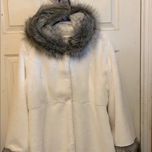 Brand new jacket. White faux fur with fur collar